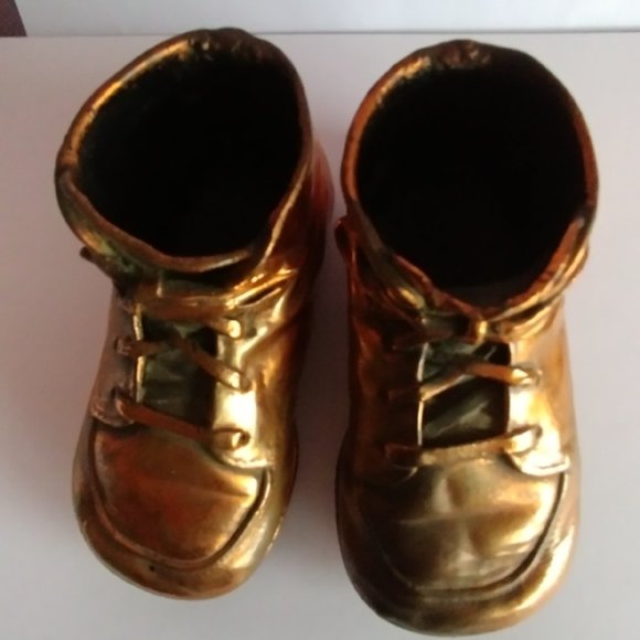 Vintage Bronze Dipped Baby Shoes Plated Metal with Laces - Picture 3 of 8